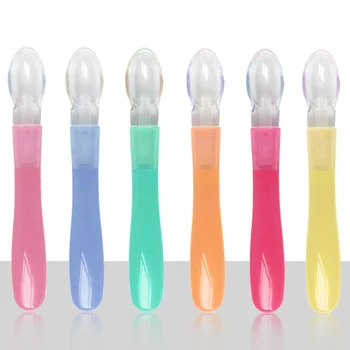 

1Pc/Set Feeding Spoon Lovely Baby Soft Silicone + PP Comfortable to hold and angled for easy feeding.