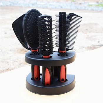 

5pcs Anti-static Professional Salon Hair Brush Massage Comb Sets With Mirror & Stand Holder For Women Ladies