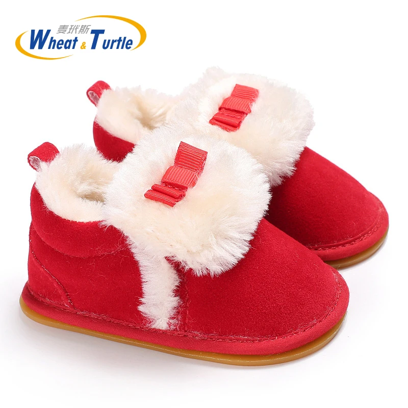

Mother Kids Baby Shoes First walker Unisex Winter Warm Faux Fur Inner Prewalk Fisrt Walker Shoes For Infant Baby Anti-silp Shoes