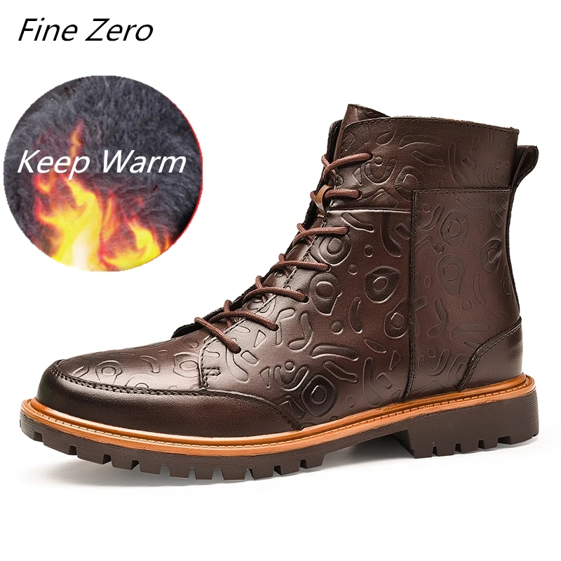 

New Vintage Style Men Shoes Casual Fashion High-Cut Lace-up Warm Genuine Leather Men Winter Boots Handmade Warm Men Winter Shoes