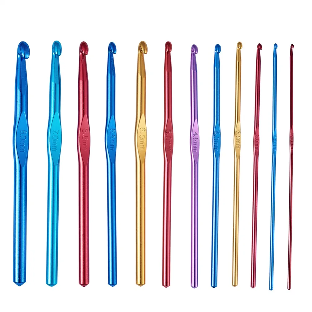

PandaHall Hot Sale Aluminum Metal Handle Oxide Knitting Needles Crochet Hooks Multicolor Mixed Color, 145mm; 12pcs/bag