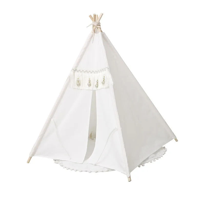 

Pet Tents Cat and Dog Kennels Removable Canvas Fabrics Wooden Pet Kennels Mats Supplies Triangle Canvas Playhouse for Kids