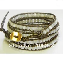 Новое поступление, рождественские ювелирные изделия для вечеринок, Белый Круглый браслет из бусин, из коричневой кожи, 32-34 дюймов