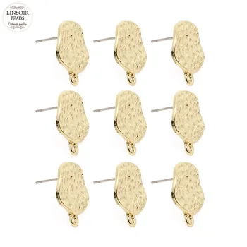 

Linsoir Punk 10 pcs/lot Gold Color Blank Earring Base 14.5*14.5 mm Round Rugged Design Settings Stud Earrings DIY Jewelry Making