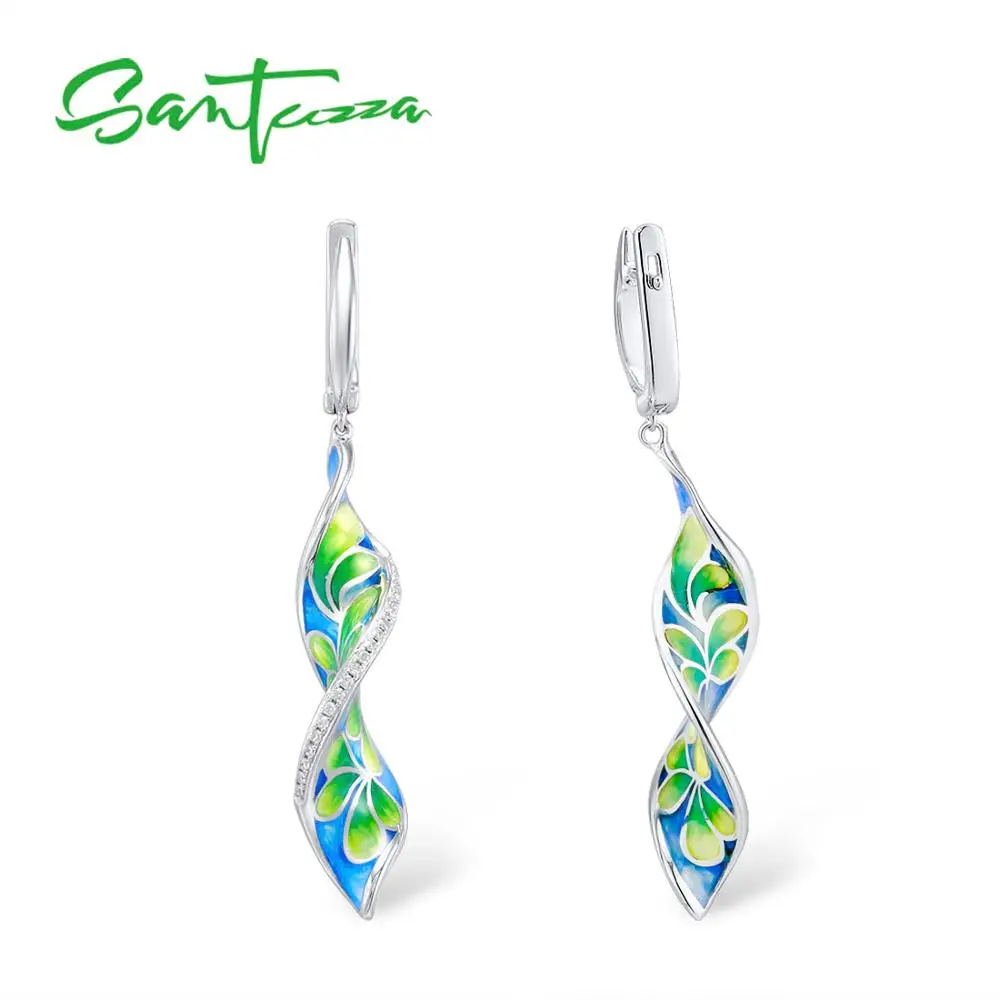 Brincos de Prata para Mulher Santuzza Pura Prata Esterlina Longo Colorido Flor Gota Brincos Jóias Finas Artesanal Esmalte 925 4 Santuzza brincos de prata para mulher pura