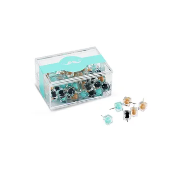

80pcs Colorful Transparent Push Pins Clear Plastic Mini Thumb Tacks in Reusable Acrylic Box for Office Home Boards Decoration