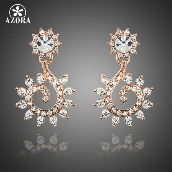 

AZORA Fancy Flower With Rose Gold Color Clear Stellux Austrian Crystal Paved Drop Earrings For Women TE0229