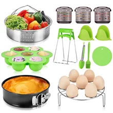 Behogar 13in1 кухня инструменты для кастрюля для быстрого приготовления Пароход Корзина яйцо стойки держатель для кастрюль пружинная Сковорода Кухня щипцы Trivet коврики Форма для яиц