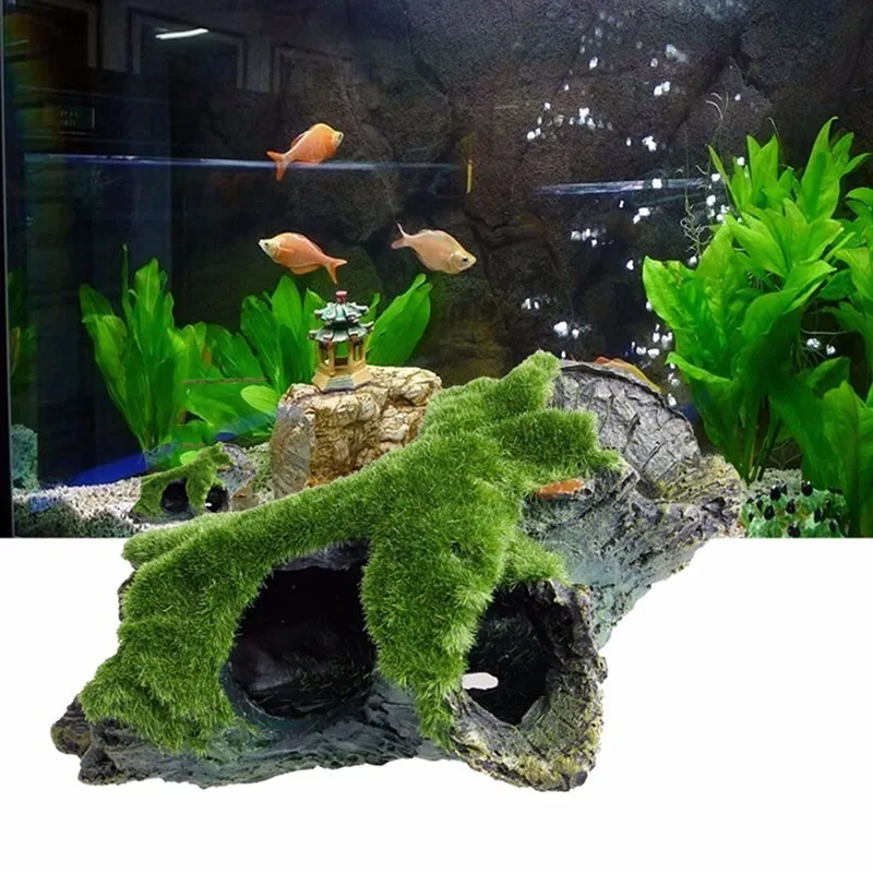 Искусственный пень мох аквариум Aquascaping Fish Shrimps Shelter прячущиеся пятна украшения