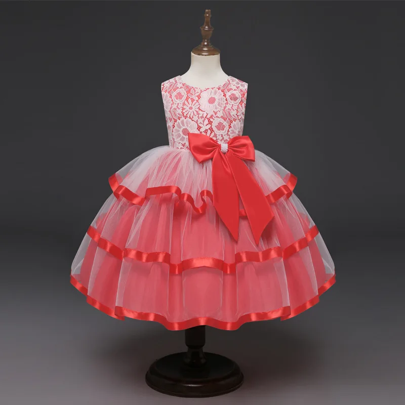 

Elegant Cake Dress for Girls 6 7 8 9 10 Years Bow Blue Lace Layered Dresses Kids Evening Party Princess Costume Children 2C11A