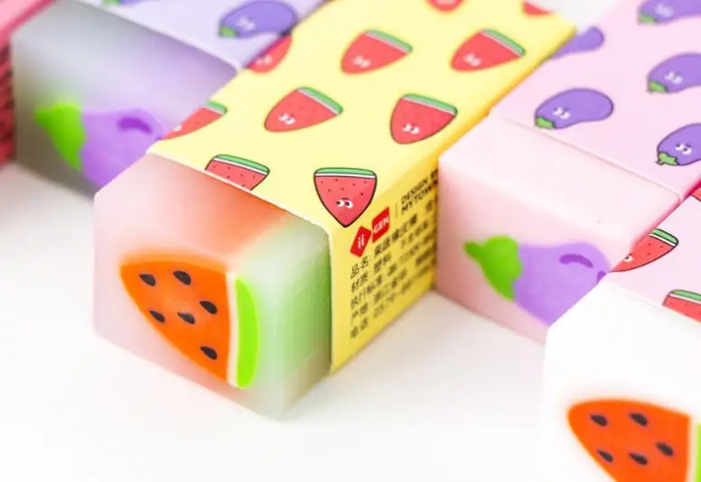 4 Pcs/set Cute Fresh Fruits Watermelon Pineapple Eggplant Rubbers Pencil Erasers For Kids Correction Gifts Korean Stationery