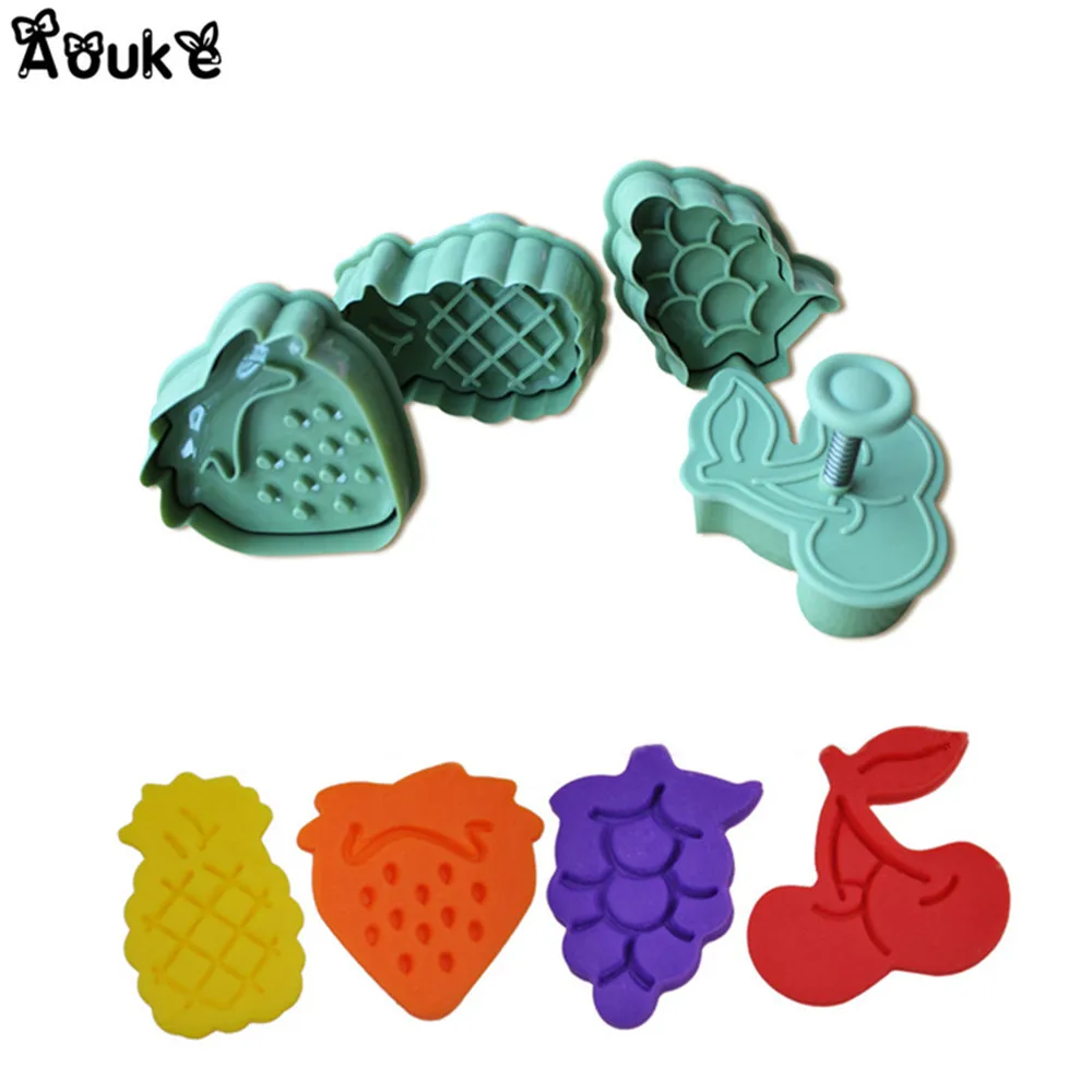 4PCS/Lot Fruit Shape Cookie Fondant Plastic Molds Embosser Mold Biscuit