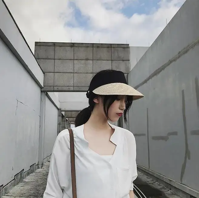 

Sun Hats Women Wide Large Brim Floppy Summer Beach Sun Hat Straw Hat Button Cap Summer Cap For Women Anti-uv Visor Cap A075