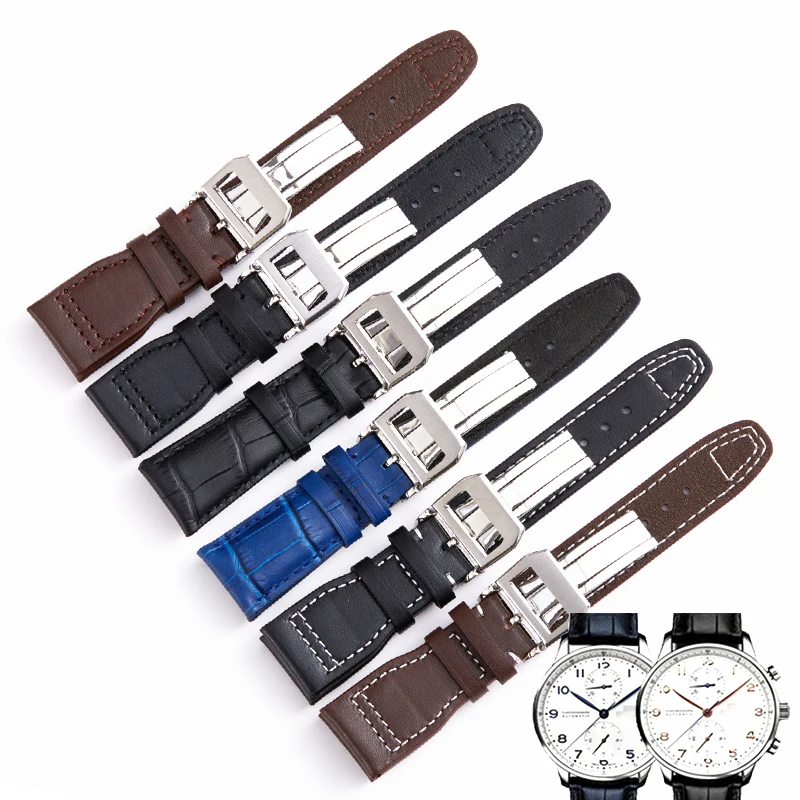 

22MM Lengthened Cowhide Men Watch Band Strap for IWC TOP GUN AQUATIMER Pilot Series Replacement Genuine Leather Wristband