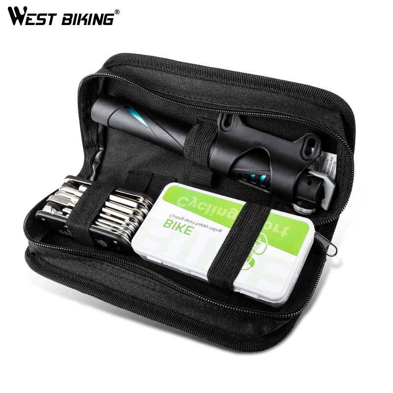 

WEST BIKING Portable Bicycle Tools Mini Cycling Pump 11 in 1 Tools Tire Patch Repair Kits Storage Bag Multifunction Bike Tools
