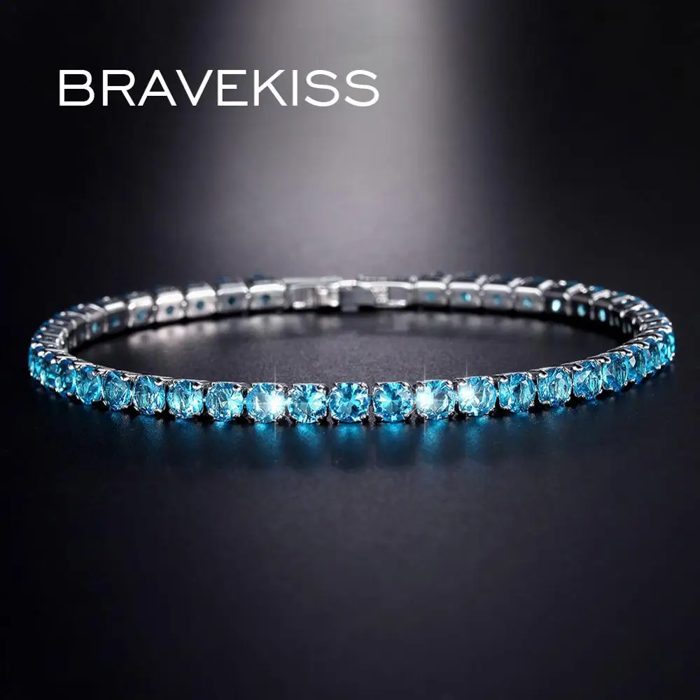 Женский теннисный браслет BRAVEKISS синий в стиле хип хоп с кубическим цирконием