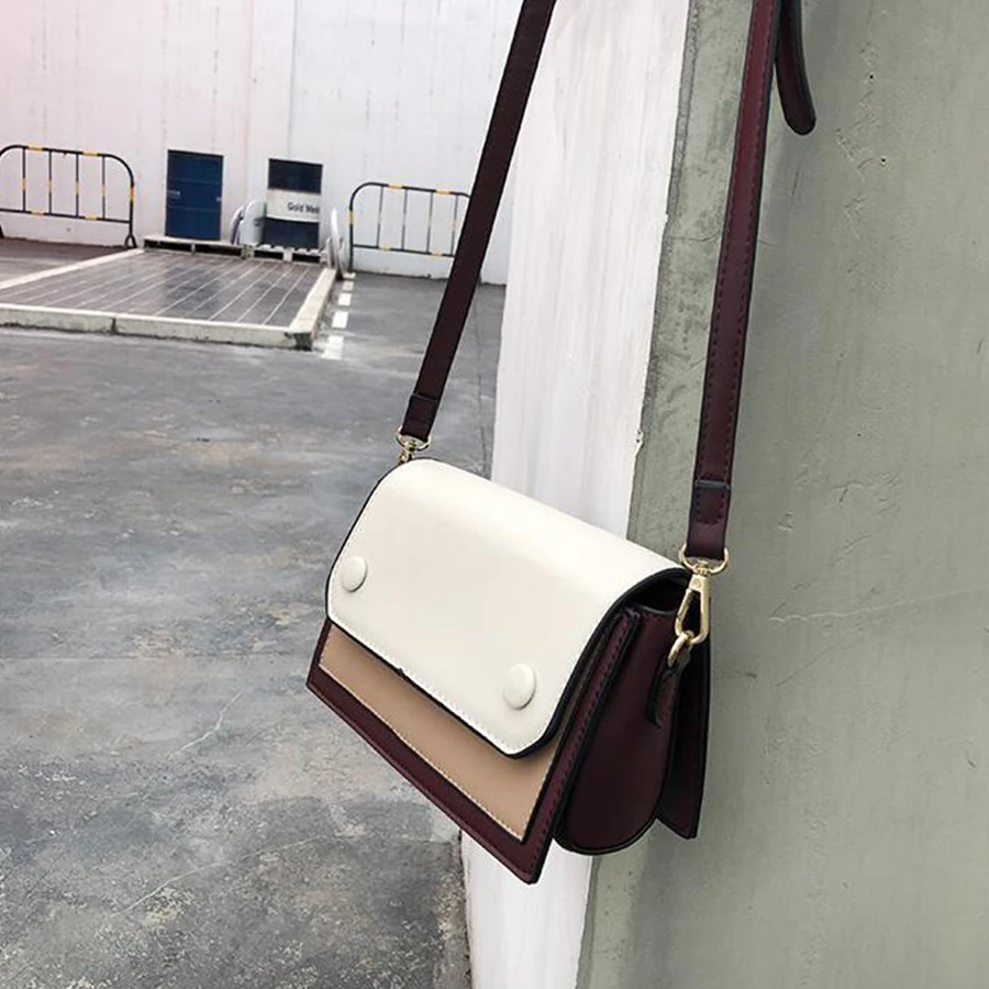 

Fashion Panelled Women's Shoulder Bags Simple Pu Leather Crossbody Bags for Women Designer Flip Square Shoulder Messenger Bag