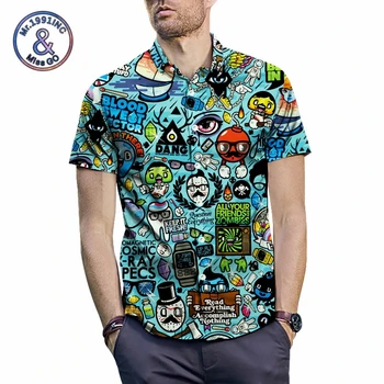 

2019 Summer Anime Cartoon Print Men Shirt Fashion Steetwear Short Sleeve Hawaiian Shirt Casual Male Social Dress Shirt Eur Size