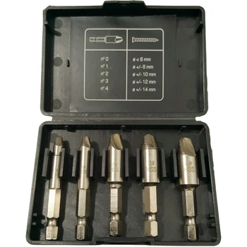 

5 in 1 Broken Bolt Damaged Remover Screw Extractor Drill Bits Guide Set Easy Out