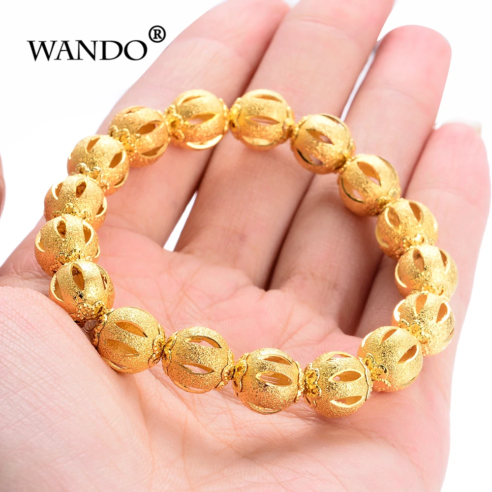 

WANDO NEW1PCS Lantern Beads Bracelets for Women girl Fashion Gold Color Classic Hollow Ball Ethiopian Jewelry Blessing giftsB182