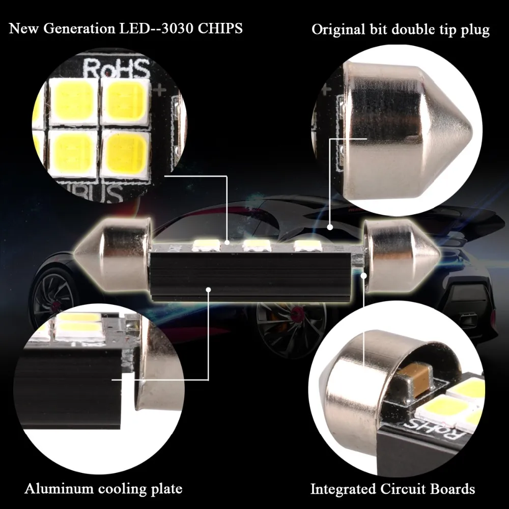 Autoec 100X12 В гирлянда 6 LED 3030 потолочный плафон лампы Canbus Нет Ошибка 31 мм 36 мм 39 мм 41 мм Оптовая продажа # LK136