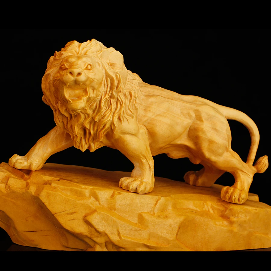 

Poplar wood carving decoration lion crafts pure hand carving lions