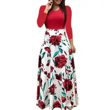 Autumn And Winter Loose Big Size High Waist New Style Print Round Neck Long Sleeve Dress Long Pollover Floor-Length Dress