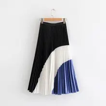 Женская сезон: весна-лето контраст цвет Женская плиссированная юбка Эластичный Высокая талия повседневное Свободная юбка TB1007