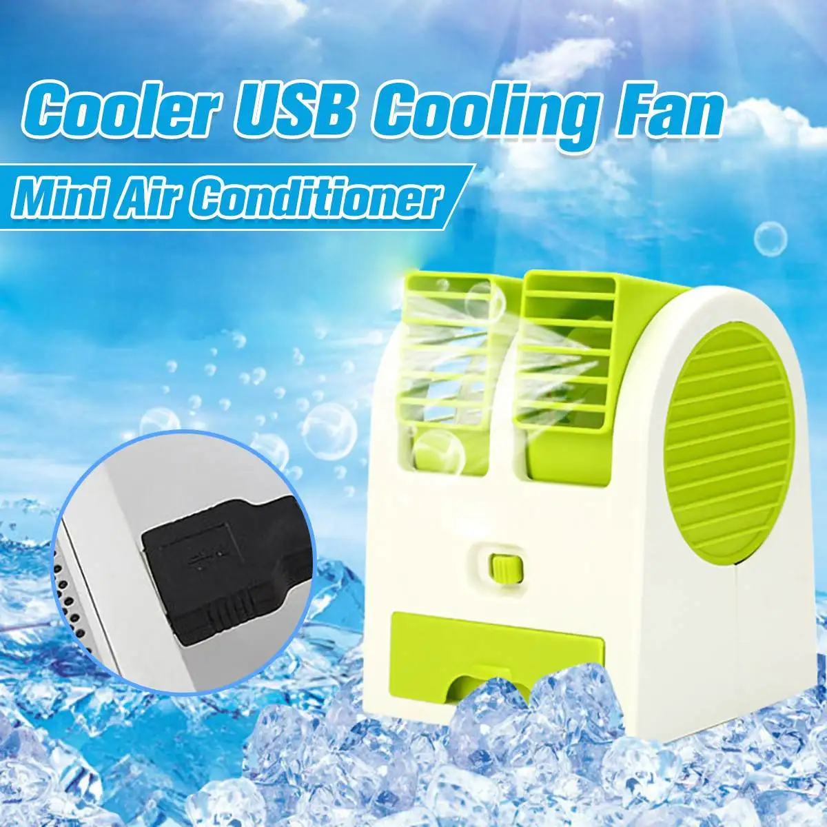 

Mini Portable Cooler USB Cooling Fan Water Cooling Air Conditioning Fan No Leaf Safety For Desktop PC Office Home Car Green