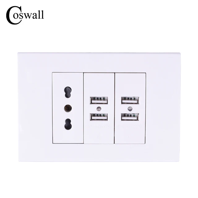 Coswall Wall Power Socket Plug, Italian / Chile Electrical Outlet With