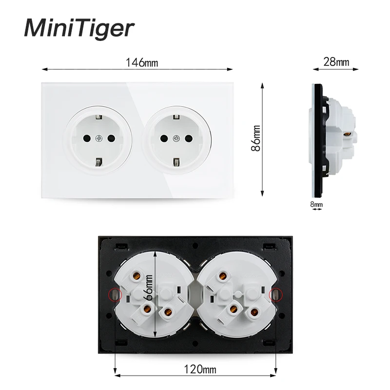 Minitiger 146 Кристалл закаленное чистое стекло панель 16A двойной стандарт ЕС настенная розетка заземленная с ребенок защитный замок