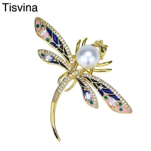Tisvina эмаль цирконовая жемчужина Стрекоза броши для wo мужские костюмы ювелирные изделия офисный женский шарф свитер костюм аксессуары шпильки