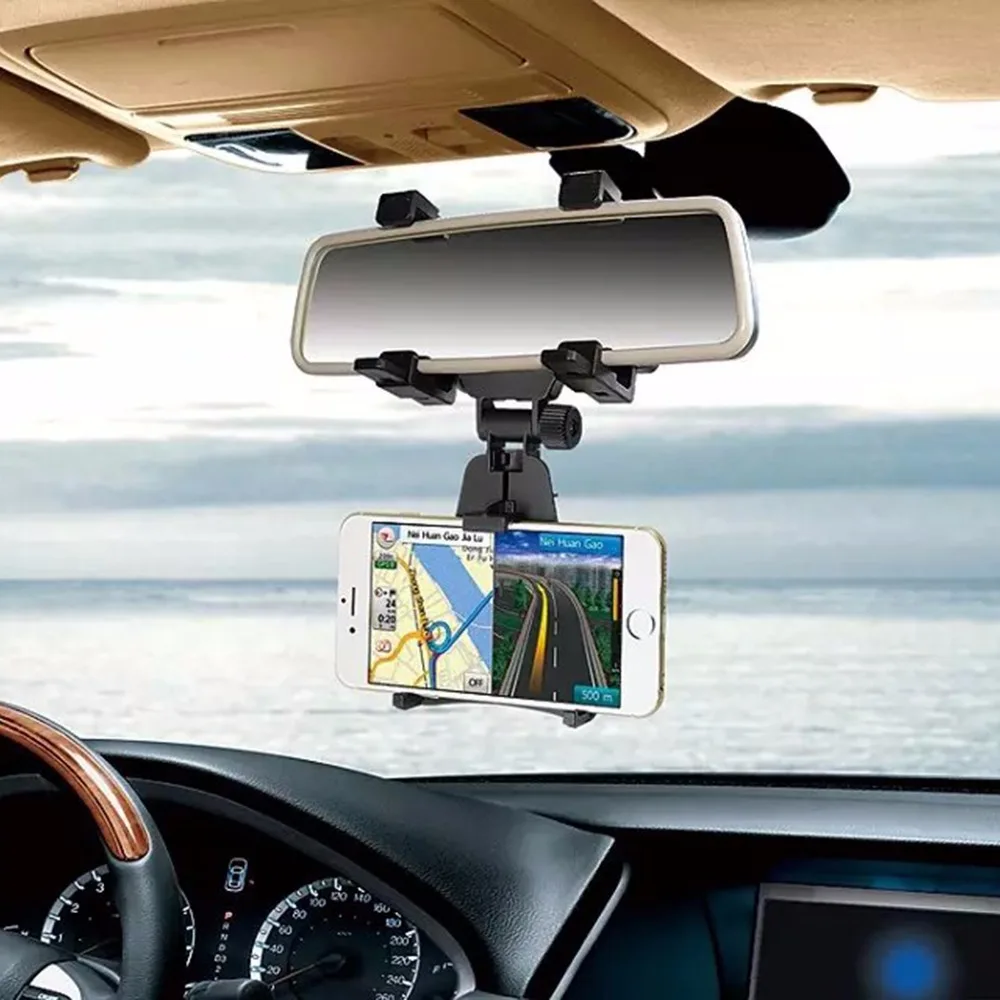 

360 Degree Car Auto Rearview Mirror Mount Cell Phone Holder Bracket Stands Stand Cradle For Samsung For IPhone Mobile Phone GPS