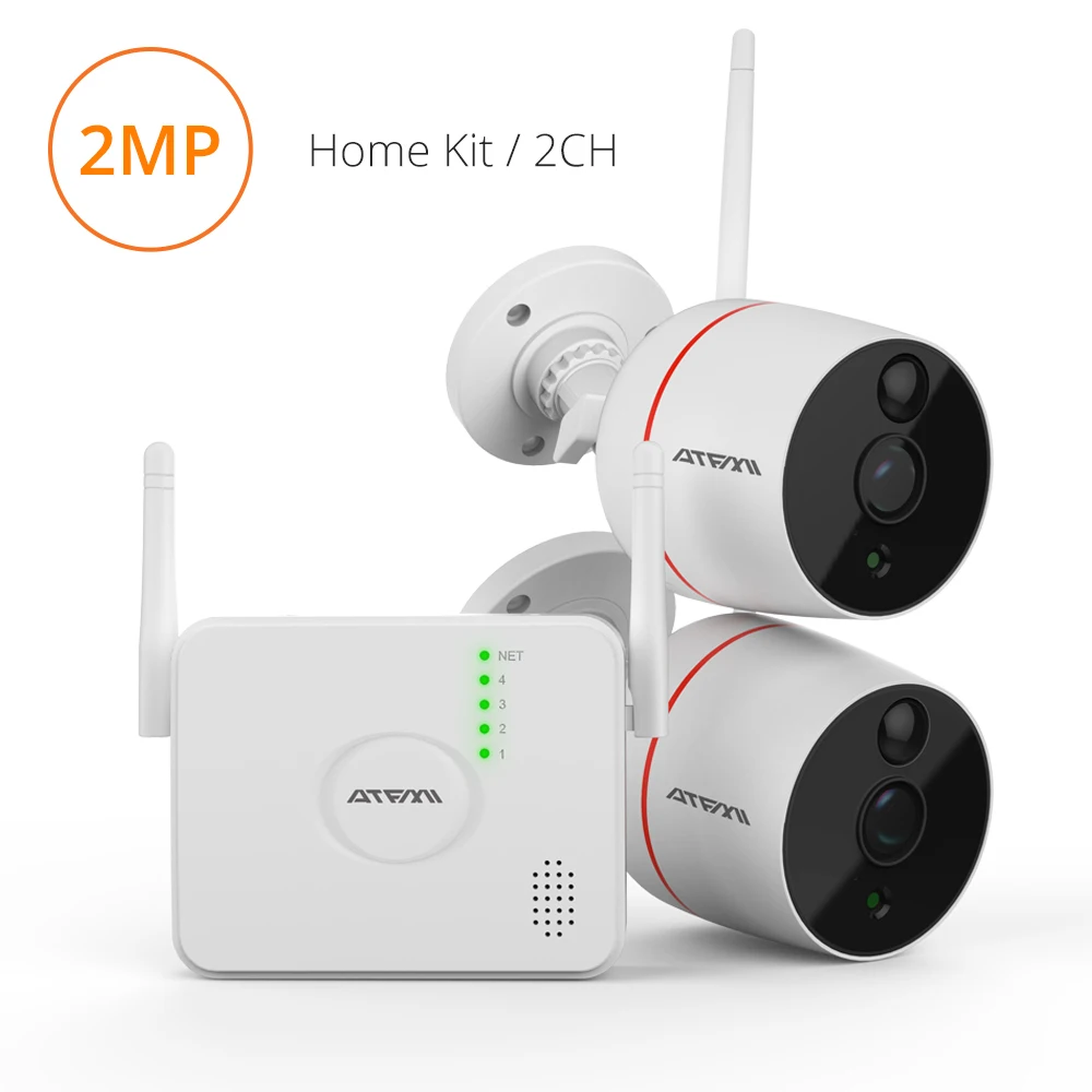 ATFMI 2CH Wireless IP Camera PIR Moniton Decetion CCTV Kit 1080P 2MP HD P2P Security System Two-way Audio Video Recorder APP