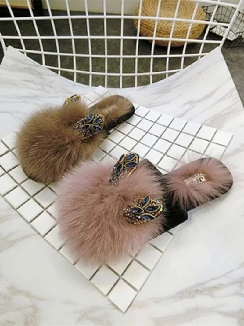 

Autumn new fox shoes color rhinestones rabbit ears flat shoes baotou shoes outdoor slippers women's shoes