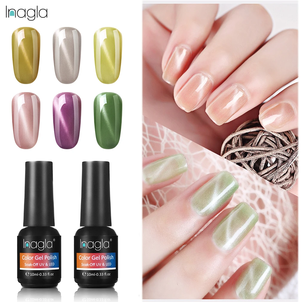 

Inagla 10ML Jade Cat Eye Gel Polish 12 Colors Nail Art Soak Off UV LED Gel Lacquer Gel Varnish For Stamping Top Base Coat