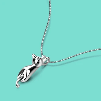 

New girl favorite silver jewelry 925 sterling silver cat pendant design solid silver box necklace 45cm size good quality female