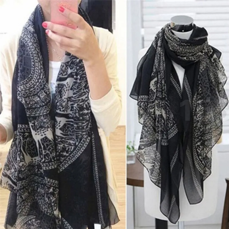 

1PC Wraps Scarf Deer Pattern Fashion Women Cotton Long Scarf Autumn Winter Big Shawls 165*85cm