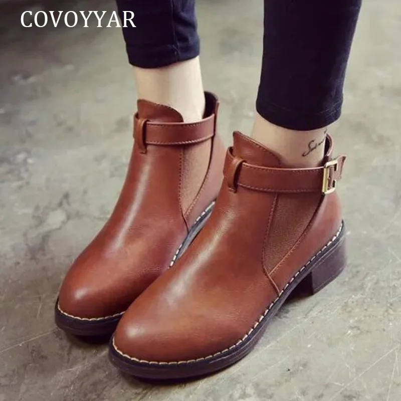 

COVOYYAR 2019 Fashion Platform Women Ankle Boots Autumn Winter Woman Shoes Buckle Round Toe Motorcyle Boots Slip On WBS025