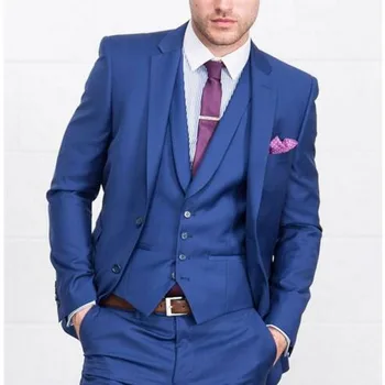 

2017 New Royal Blue 3 Pieces Mens Suits 2 Buttons Wedding Suits for Men Groom Tuxedo Business smoking Suit (Jacket+Pants+vest)