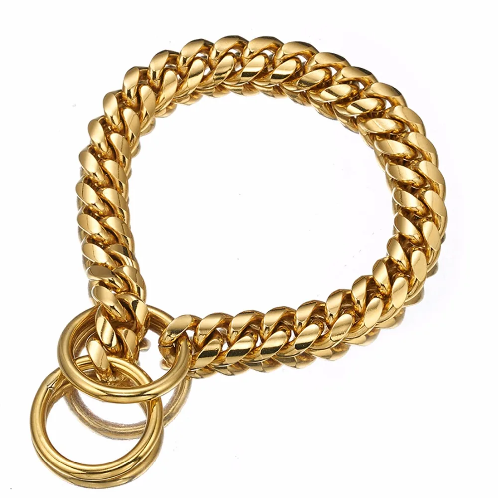 

Granny Chic 10/12/14/16 mm Trendy Jewelry 316L Stainless Steel Gold Tone Miami Cuban Curb Chain Pet Dogs Choker Collar Necklace