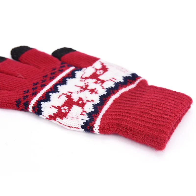 Рождество олень Зимние перчатки Для женщин Для мужчин полный палец руки теплые Сенсорный экран Ганц мужской вязать толстый шерстяной