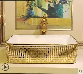 

The stage basin Increase the rectangle ceramic art basin lavatory sink basin gold Mosaic home