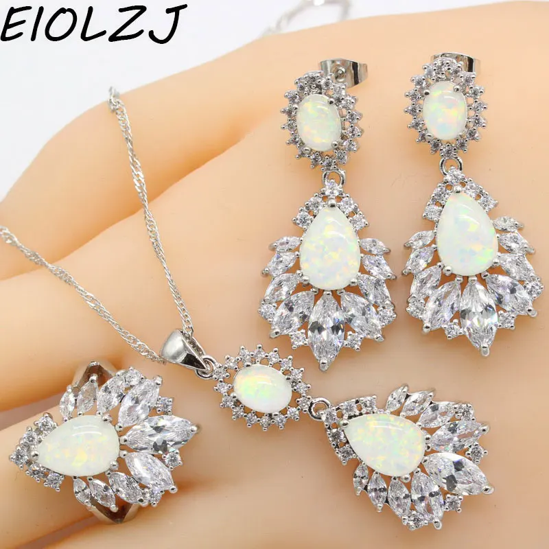 925 Silver Jewelry Sets For Women Goldfish Pink White Blue Opals Bridal Earring Sets Pendant Rings Dangle Earrings Free Gift Box 925 Silver Jewelry Sets For Women Goldfish Pink White Blue Opals Bridal Earring Sets Pendant Rings Dangle Earrings Free Gift Box