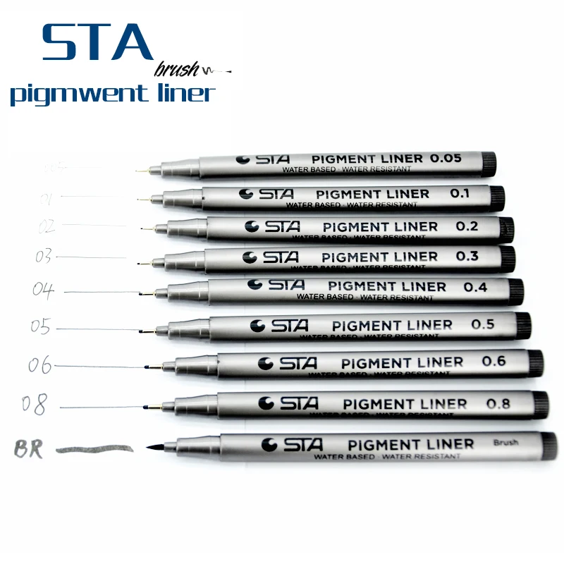 STA 9 шт./лот молния Liner пигмент микрон рисования маркером эскиз фломастеры товары для рукоделия Manga почерк кисть