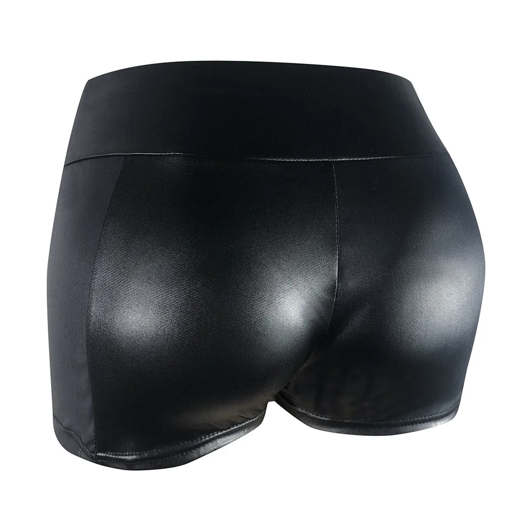 Женские сексуальные однотонные черные шорты с высокой эластичной талией, модные кожаные летние шорты, повседневные обтягивающие шорты для женщин