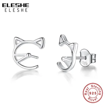

ELESHE New Arrival 925 Sterling Silver Cute Cat Ear Stud Earrings for Women Girls Silver Animal Earrings Female Christmas Gift