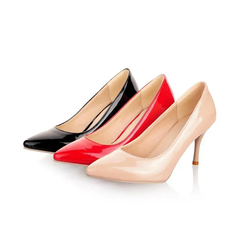 Женская обувь, Офисная Женская обувь на высоком каблуке, лакированные кожаные туфли-лодочки, женская обувь с острым носком в Европейском стиле, обувь принцессы, большие размеры 31-47