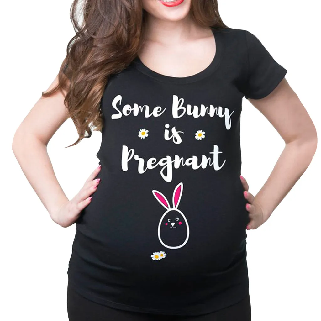 Новые летние женские Модные беременности и родам для маленьких детей с буквенным проектом, с цветочным принтом, футболка с принтом в виде кролика на Футболка; блузка Беременность одежда Z4