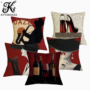 

Romantic Red Wine Elegant Woman One Side Printing Home Decor Sofa Car Seat Decorative Cushion Cover Pillow Case Capa Almofada